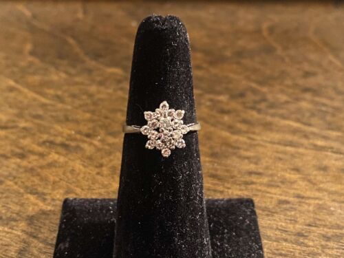 Vintage 14k White Gold Natural Round Single Cut Diamond Cluster Cocktail Ring