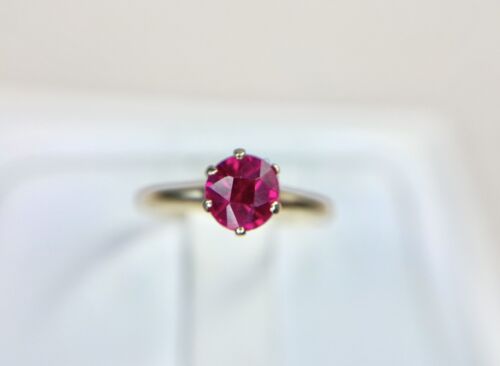 Vintage Victorian 10k Yellow Gold Round Pink Rubellite Buttercup Solitaire Ring