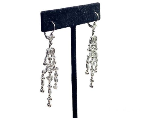 Vintage 14k White Gold Natural Round Diamond Chandelier Drop Dangle Earrings