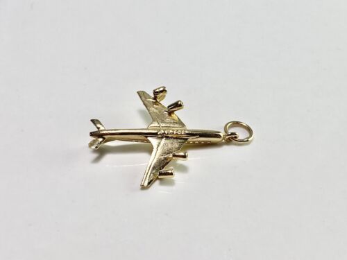 Vintage Solid 14k Yellow Gold Airplane 3D Big Charm Pendant