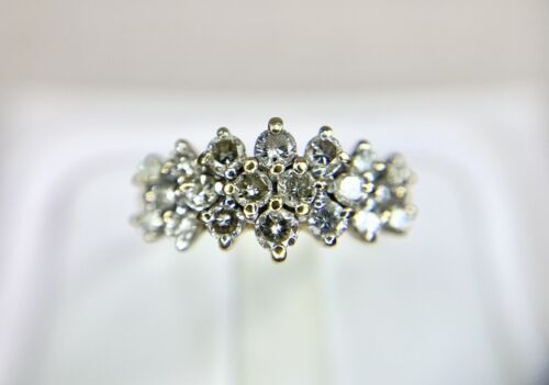 Vintage 10k Yellow Gold Signed Natural Round Brilliant Diamond Cluster Ring