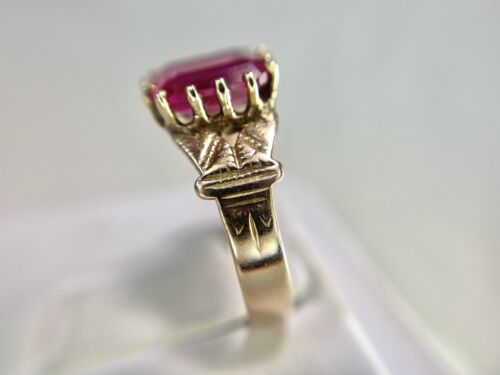 Vintage Victorian 10k Yellow Gold Emerald Cut Pink Stone Engraved Solitaire Ring