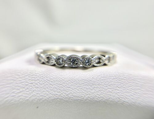 Vintage 14k White Gold Natural Round Brilliant Diamond Wedding Band Ring