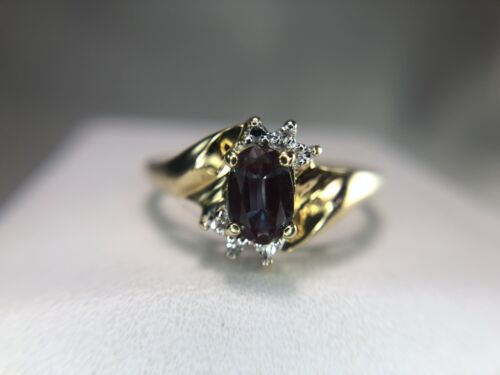 Vintage 10k Yellow Gold Oval Mystic Topaz Round Single Cut Diamond Ring