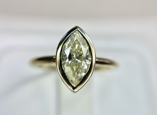 14k Yellow Gold Yellow Color Natural Marquise Diamond Bezel Set Engagement Ring