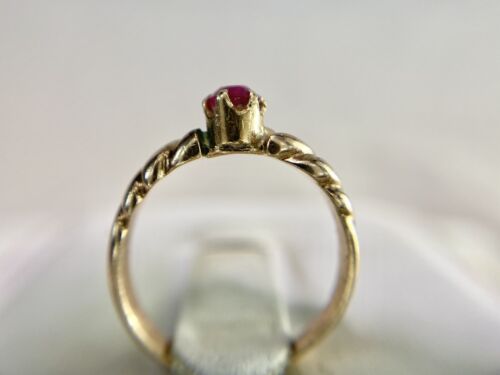 Vintage Art Deco 14k Rose Gold Natural Round Red Ruby Small Solitaire Ring