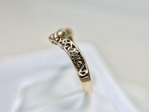 Vintage 10k Rose Gold Designer Signed Filigree Curved Wedding Band Stack Ring