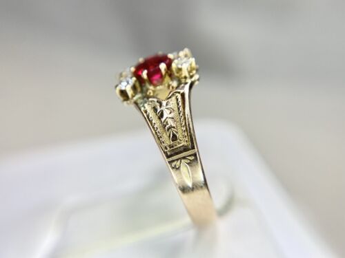 Vintage Victorian Era 10k Rose Gold Natural Red Ruby Round Diamond Ring