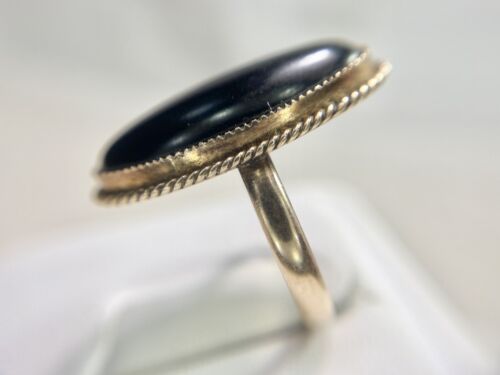 Vintage 14k Rose Gold Navette Oval Shape Black Onyx Bezel Set Ring