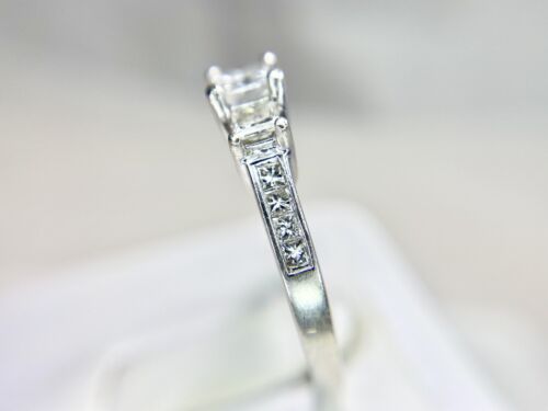 14k White Gold Signed Designer Natural Princess Cut Diamond Engagement Ring