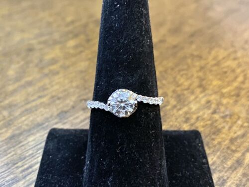 14k White Gold Signed Lab Grown Diamond Bypass Engagement Ring