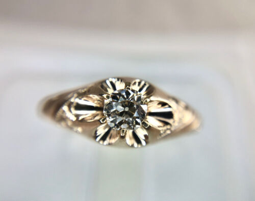 Victorian 14k Rose Gold Old European Natural Diamond Buttercup Engagement Ring