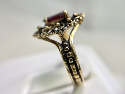 Vintage Art Deco 10k Rose Gold Marquise Shape Rhodolite Garnet Solitaire Ring