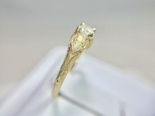 14k Yellow Gold Vintage Style Natural Round Diamond Filigree Engagement Ring