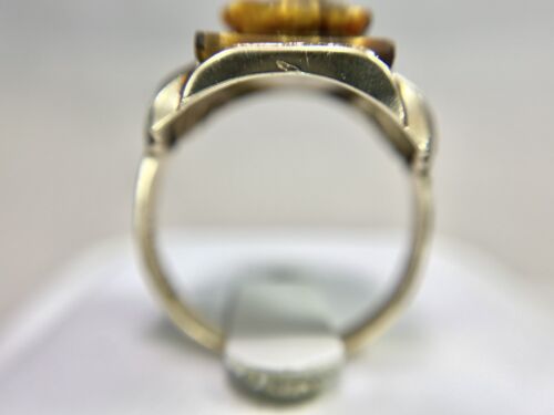 Vintage 10k Yellow Gold Intaglio Tiger eye Gemstone Cameo Big Cocktail Ring