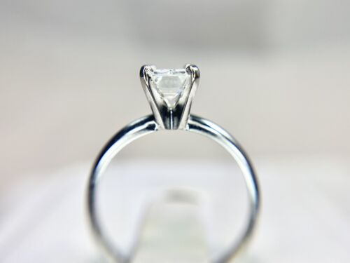 14k White Gold Emerald Cut Shape Natural Diamond Solitaire Engagement Ring