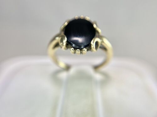 Vintage Antique 10k Yellow Gold Oval Shape Black Onyx Shield Cocktail Ring