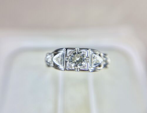 Art Deco 18k Designer Natural Round Old European Diamond Engagement Ring