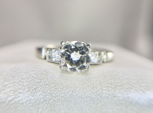 Vintage Art Deco 14k White Gold Round Old European Diamond Engagement Ring 