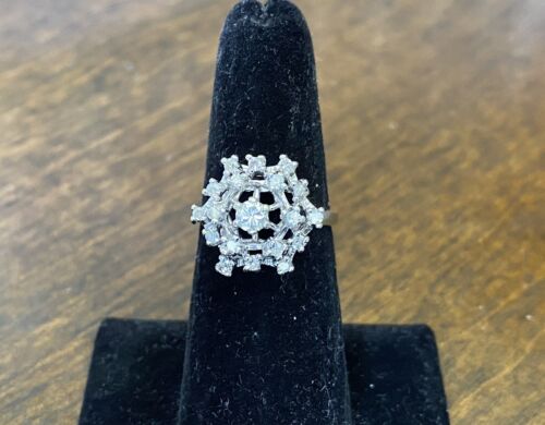 Vintage 14k White Gold Natural Round Single Cut Diamond Classic Cocktail Ring