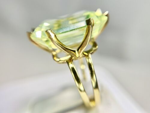 Vintage 14k Yellow Gold Emerald Cut Neon Green Spinel Big Solitaire Ring