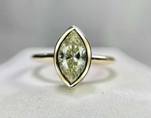 14k Yellow Gold Yellow Color Natural Marquise Diamond Bezel Set Engagement Ring