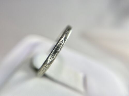 Vintage Art Deco Platinum 18k Designer Signed Engraved Wedding Band Ring 