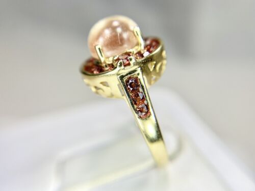 Vintage 14k Yellow Gold Oval Cabochon Morganite Filigree Cocktail Ring