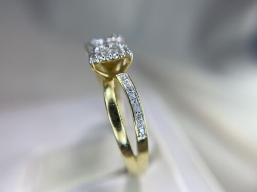 10k Yellow Gold Round Brilliant Diamond Square Cluster Halo Engagement Ring