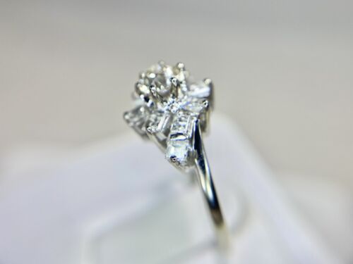 Vintage 14k White Gold Old European Square French Cut Diamond Engagement Ring