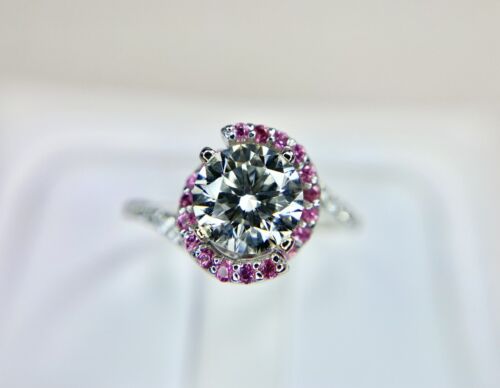 14k White Gold Designer Signed Lab Grown Round Brilliant Diamond Engagement Ring