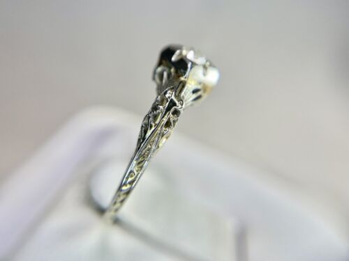 Art Deco 18k White Gold Old Miner Natural Diamond Filigree Small Engagement Ring