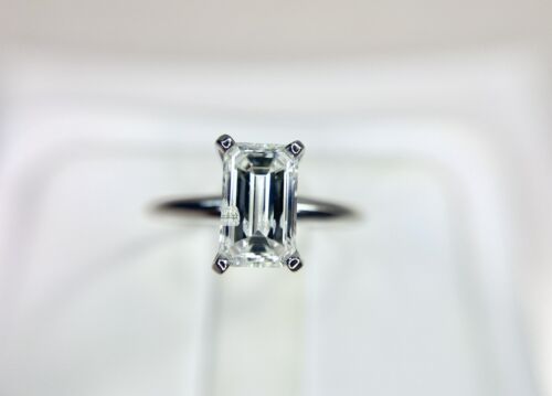 14k White Gold Emerald Cut Shape Natural Diamond Solitaire Engagement Ring