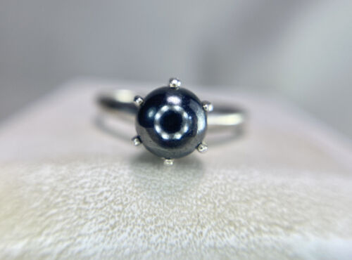 Vintage 10k White Gold Round Black Tahitian Cultured Pearl Solitaire Ring