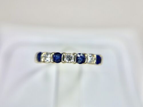 14k Yellow Gold Effy Natural Round Blue Blue Sapphire Wedding Band Ring