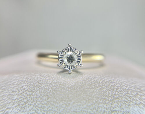 Vintage 10k Yellow Gold Round Brilliant Natural Diamond Small Solitaire Ring