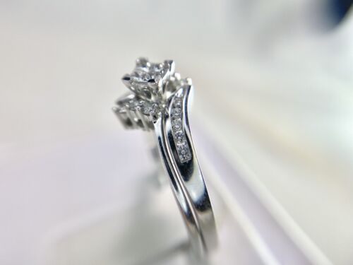 10k White Gold Designer Princess Cut Round Diamond Enhancer Engagement Ring Set