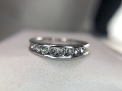 10k White Gold Round Brilliant Natural Diamond Channel Set Wedding Band Ring 