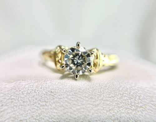 Vintage Art Deco 14k Yellow Gold Natural Round Diamond Solitaire Engagement Ring