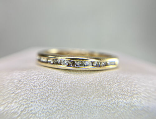 14k Yellow Gold Round Brilliant Natural Diamond Channel Set Wedding Band Ring