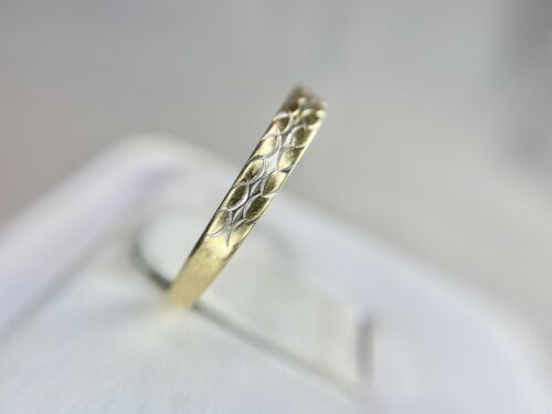 Vintage Art Deco Style 14k Yellow Gold Hand Engraved Wedding Band Stack Ring