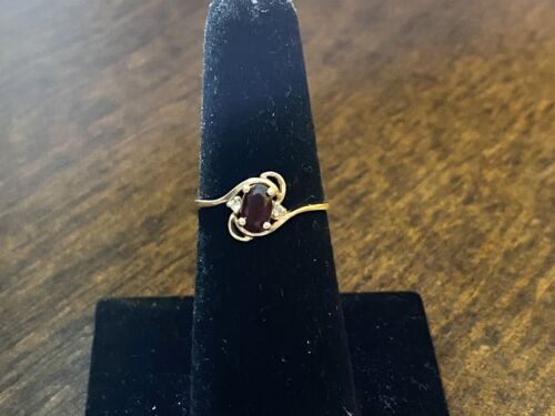 Vintage 14k Yellow Gold Natural Oval Rhodolite Garnet Round Diamond Bypass Ring