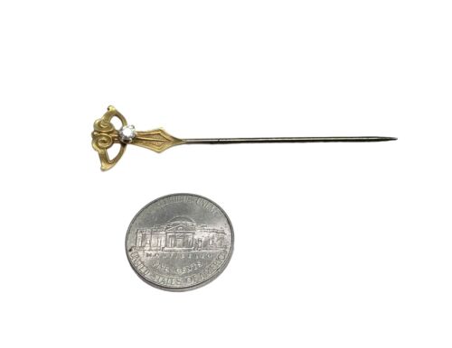 Vintage Art Deco 14k Yellow Gold Round Old European Diamond Stick Pin