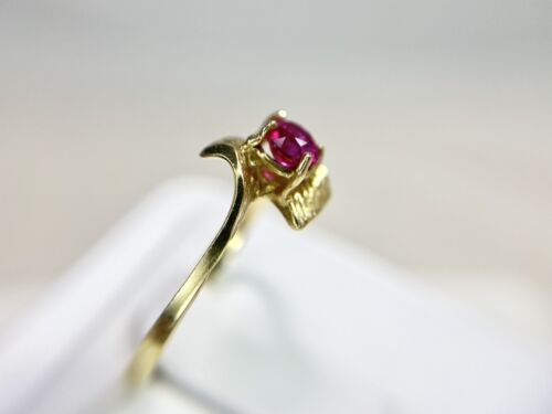 Vintage 14k Yellow Gold Lab Created Pink Sapphire Bypass Solitaire Ring