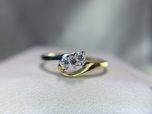 10k Yellow White Gold Natural Round Diamond Three Stone Small By-Pass Ring