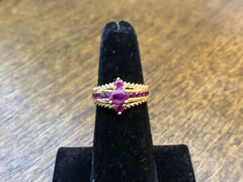 14k Yellow Gold Designer Oval Shape Round Natural Red Ruby Cocktail Ring