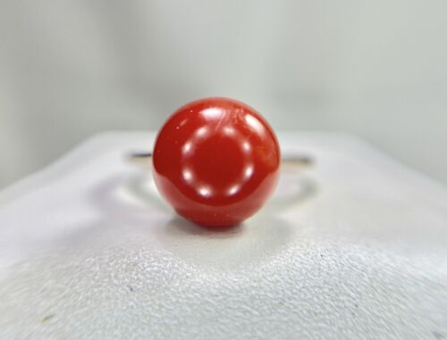 Vintage Art Deco 14k Rose Gold Round Red Sphere Shape Coral Solitaire Ring