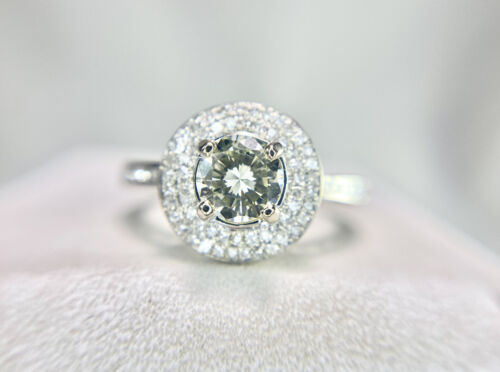 14k White Gold Natural Round Brilliant Diamond Halo Engagement Ring 1 ct