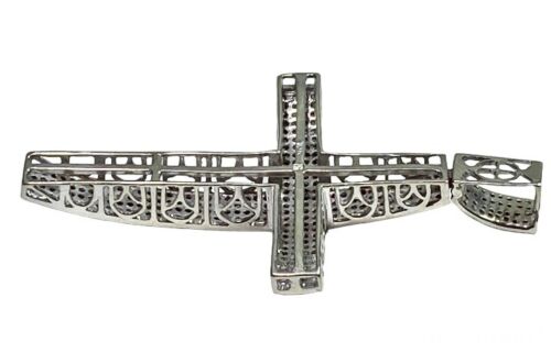 10k White Gold Natural Round Single Cut Diamond Big Cross Pendant 