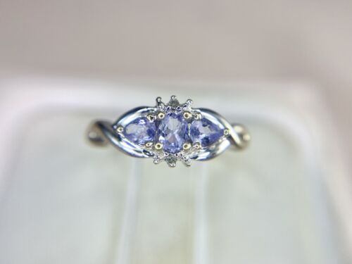 Vintage 10k Natural Oval Shape Purple Tanzanite Round Single Cut Diamond Ring